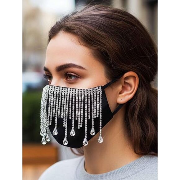 Women's Rhinestone Mask Sparkly Sexy Nightclub Party Fringe Bling Crystal Masks - Picture 7 of 7